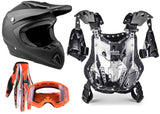 Matte Black Helmet, Orange Gloves, Goggles & Adult Chest Protector