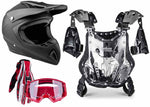 Matte Black Helmet, Red Gloves, Goggles & Adult Chest Protector