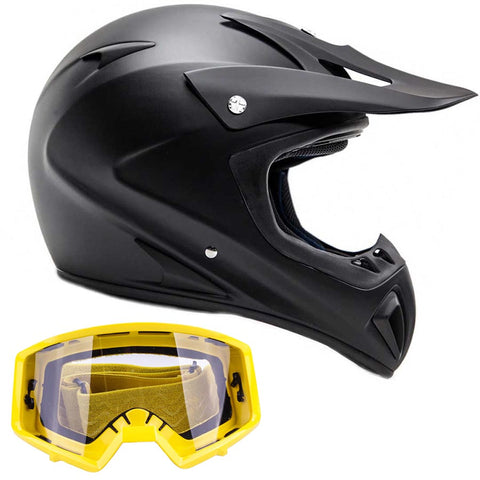 Adult Helmet Matte Black with Yellow Goggles