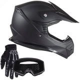 Youth Matte Black Helmet w/ Black Gloves & Goggles