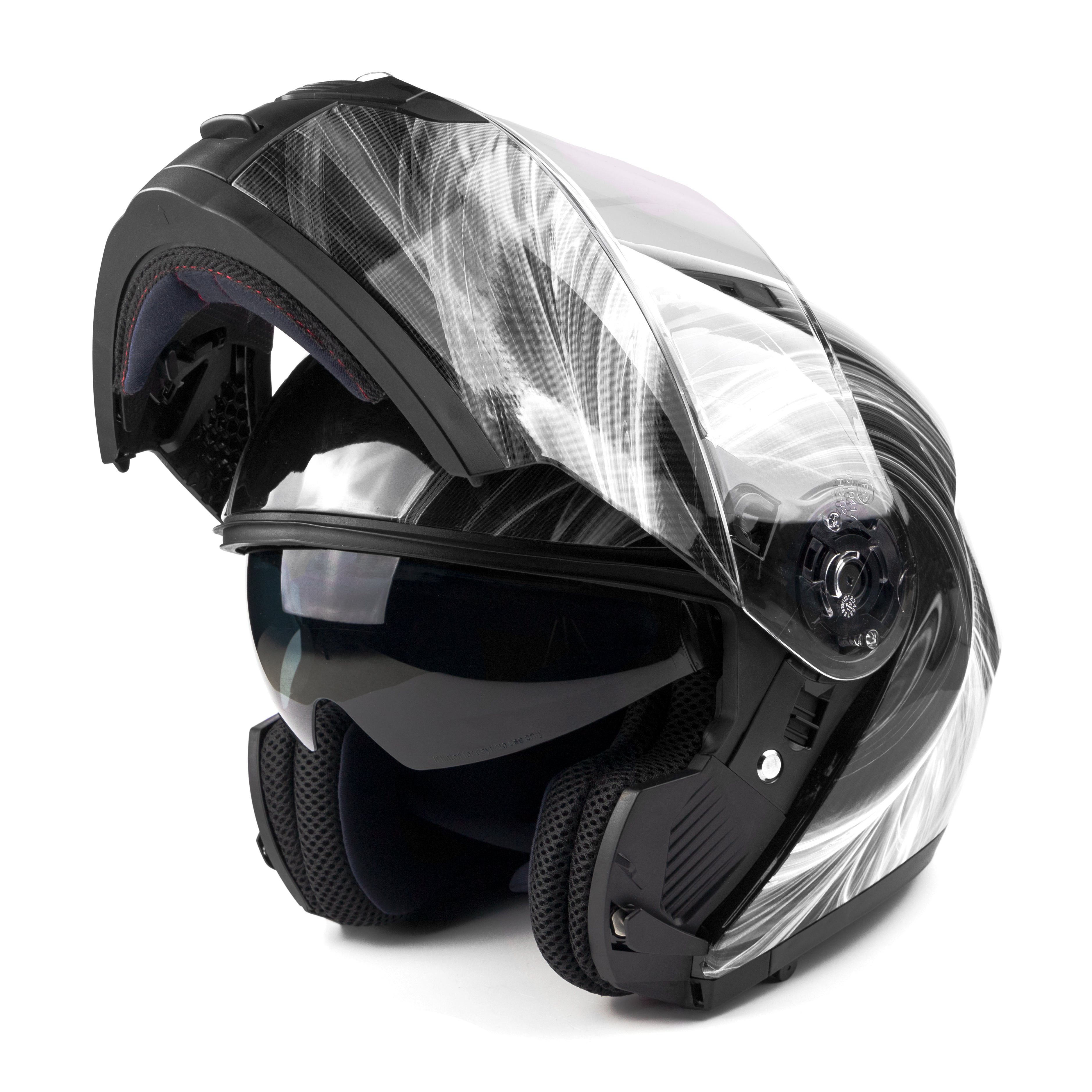 Black White Dual Visor Adult Modular Snowmobile Helmet TH158 – Typhoon Helmets