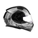 Black/White Adult Modular Flip up Snowmobile Helmet with dual lens anti fog shield and drop down sun-glass