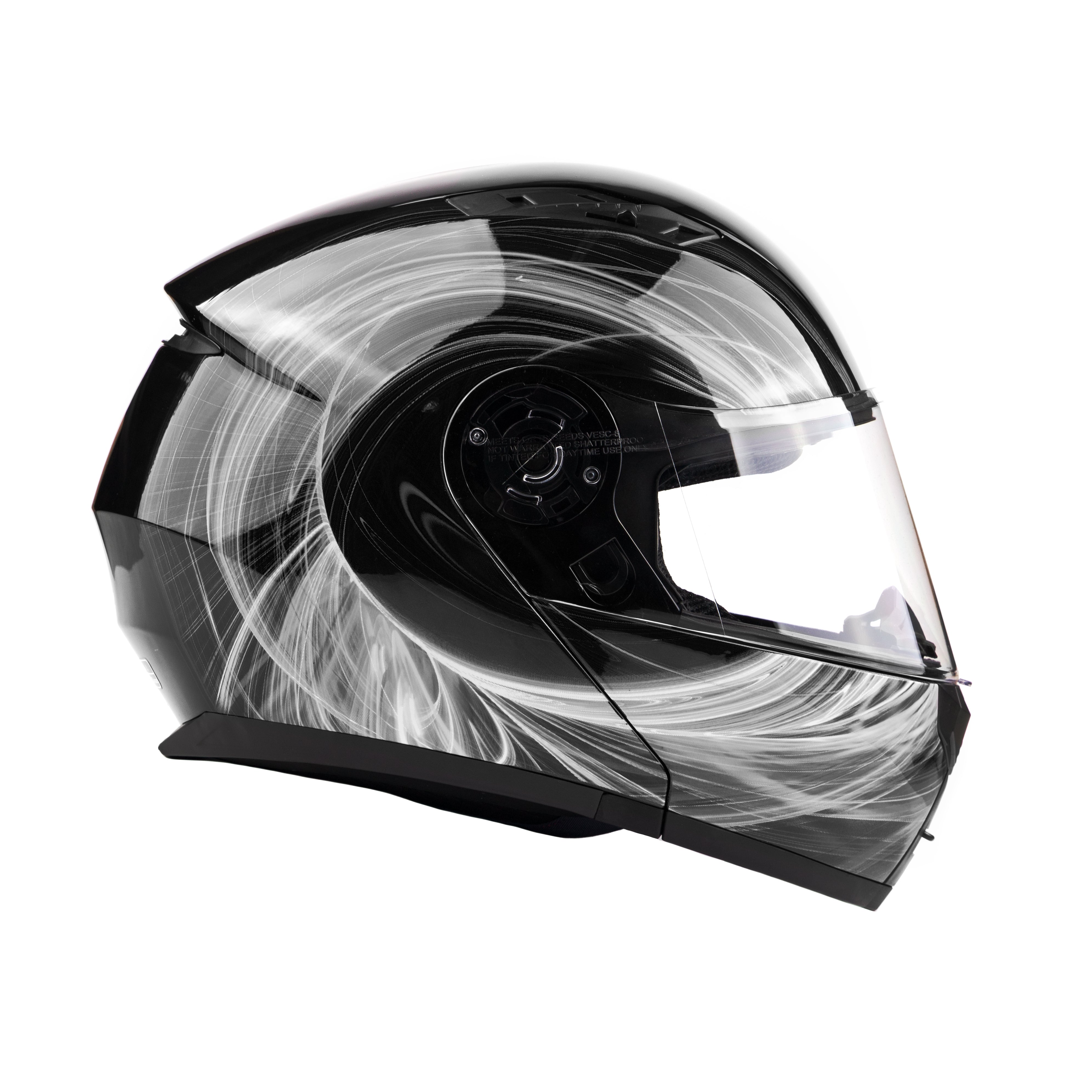 black tinted motorcycle helmet Black White Swirl Dual Visor Adult Modular Motorcycle Typhoon Helmet L