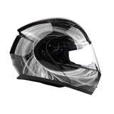 Black White Swirl Dual Visor Adult Modular Motorcycle Helmet