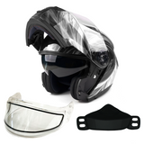 Black/White Adult Modular Flip up Snowmobile Helmet with dual lens anti fog shield and drop down sun-glass