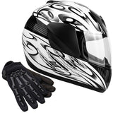 Motorcycle Combo - Youth Full Face Black Helmet with Black Gloves