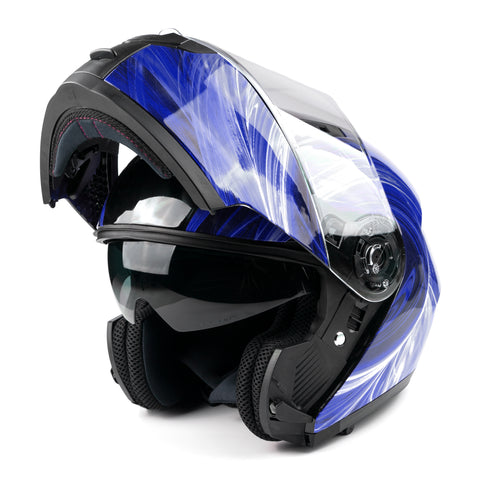 blue motorcycle helmets Retro Leather Half Helmet / XXL The Qwick 2020 BLUE SUPERHERO MASK LED