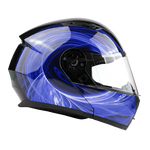 Blue Adult Modular Flip up Snowmobile Helmet with dual lens anti fog shield and drop down sun-glass