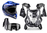 Blue Helmet, Black Gloves, Goggles & Adult Chest Protector