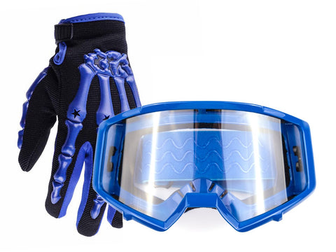 Youth Set Motocross Gloves and Goggles Blue