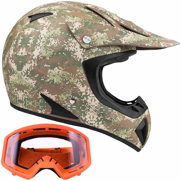 camouflage motorcycle helmets Adult Helmet Camo with Matte Orange Goggles