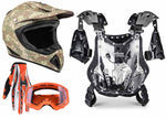 Camo Helmet, Orange Gloves, Goggles & Adult Chest Protector