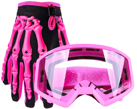 Youth Set Motocross Gloves and Goggles Pink