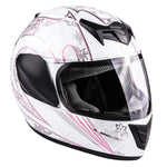 Motorcycle Combo - Youth Full Face White Pink Butterfly Helmet With Gloves