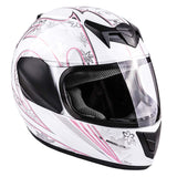 Motorcycle Combo - Youth Full Face White Pink Butterfly Helmet With Gloves