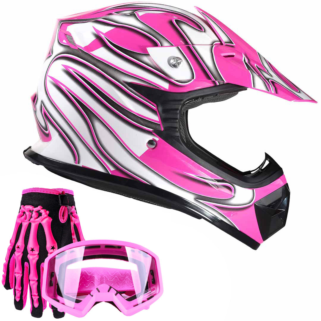 bike helmet for girls Pink Youth Kids Motocross ATV Dirt Bike Helmet Pink Gloves, Goggles – Typhoon Helmets