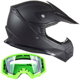Youth Matte Black Helmet And Green Goggle