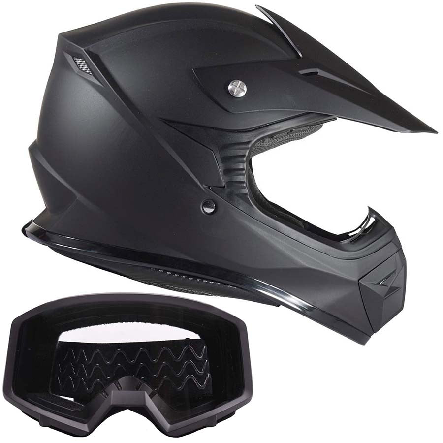 Youth Kids Matte Black Motocross ATV Dirtbike Helmet With Black Goggles – Typhoon Helmets Youth Kids Matte Black Motocross ATV Dirtbike Helmet With Black Goggles – Typhoon Helmets