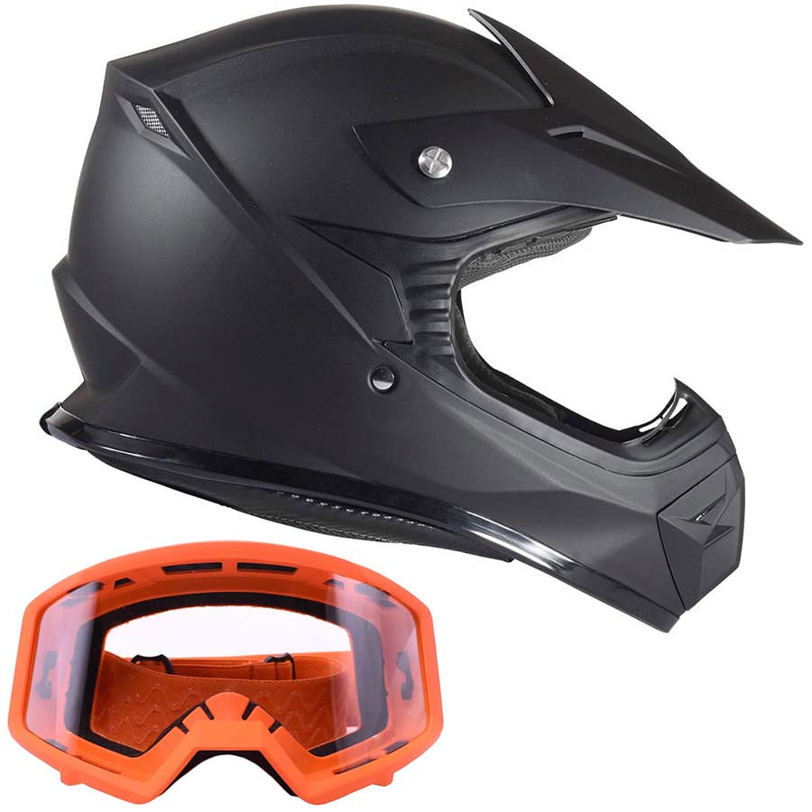 Youth Matte Black Helmet and Orange Goggles Youth Matte Black Helmet and Orange Goggles