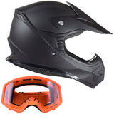 Youth Matte Black Helmet and Orange Goggles