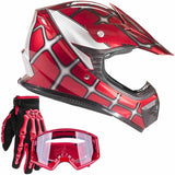 Youth Helmet Combo Red Web Graphic w/ Red Gloves and Goggles