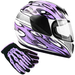 Motorcycle Combo - Youth Full Face Purple Helmet With Gloves