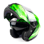 Green Dual Visor Modular Flip up Adult Snowmobile Helmet - TH158