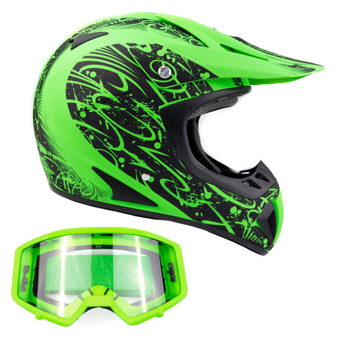 Adult Helmet Goggle Set Matte Green Splatter