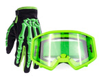 Youth Set Motocross Gloves and Goggles Green