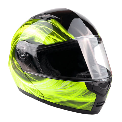 high viz medium hjc helmet Hi-Viz Swirl Dual Visor Adult Modular Motorcycle Typhoon Helmet M