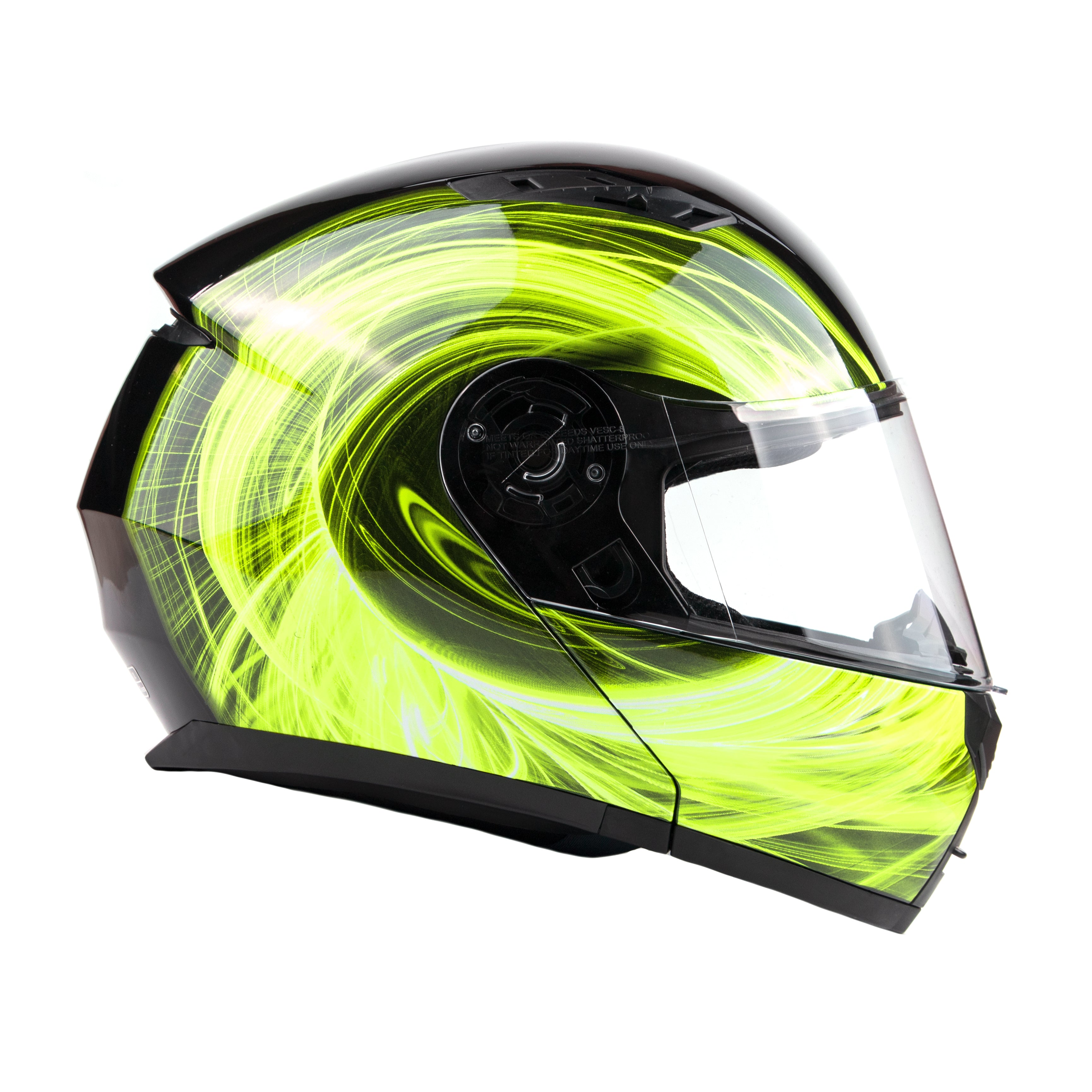 Hi-Viz Swirl Dual Visor Adult Modular Motorcycle Typhoon Helmet S