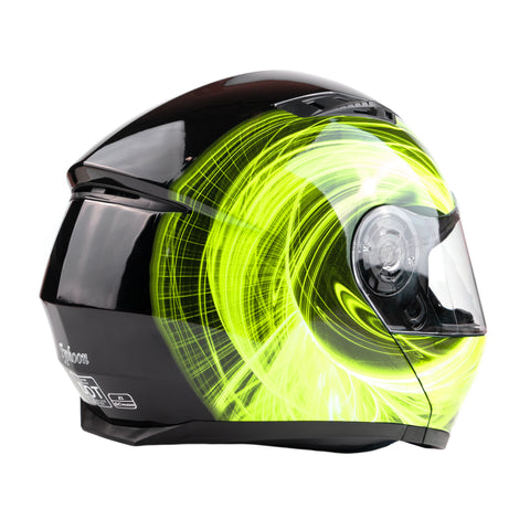 Hi-Viz Swirl Dual Visor Adult Modular Motorcycle Typhoon Helmet – Typhoon Helmets