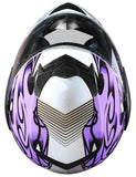 Motorcycle Combo - Youth Full Face Purple Helmet With Gloves