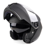Matte Black Adult Modular Flip up Snowmobile Helmet with dual lens anti fog shield and drop down sun-glass
