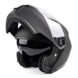 Matte Black Adult Modular Flip up Snowmobile Helmet with dual lens anti fog shield and drop down sun-glass