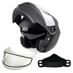 Matte Black Adult Modular Flip up Snowmobile Helmet with dual lens anti fog shield and drop down sun-glass