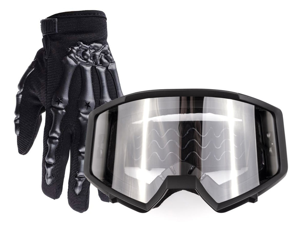 motocross goggles black Matte Black Youth Motocross Gloves & Goggles