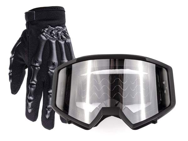 Matte Black Youth Motocross Gloves & Goggles