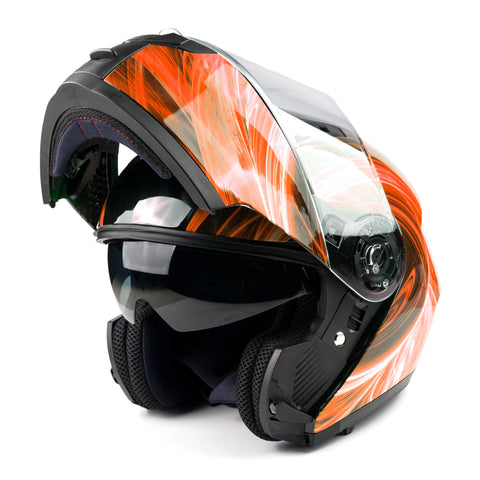 burnt orange motorcycle helmet Orange Swirl Dual Visor Adult Modular Motorcycle Typhoon Helmet – Typhoon Helmets