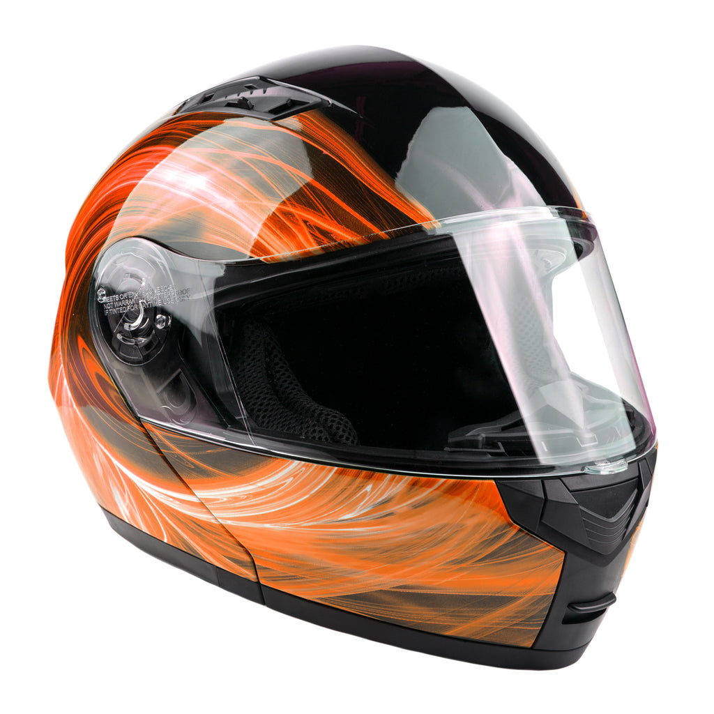 full face orange motorcycle helmet Orange Swirl Dual Visor Adult Modular Motorcycle Typhoon Helmet – Typhoon Helmets