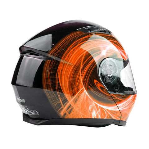 female motorcycle helmets orange Orange Swirl Dual Visor Adult Modular Motorcycle Typhoon Helmet – Typhoon Helmets