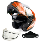 Orange Adult Modular Flip up Snowmobile Helmet with dual lens anti fog shield and drop down sun-glass