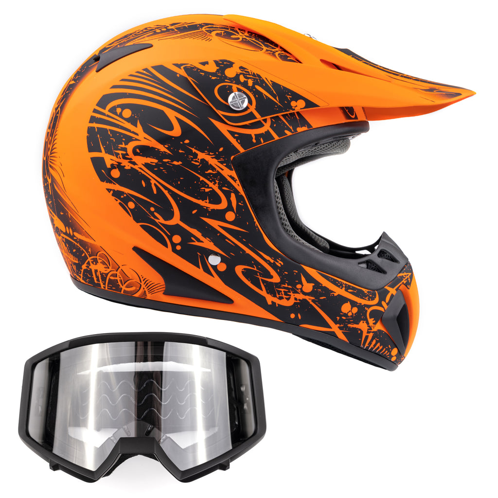 Adult TYPHOON OFFROAD ATV MOTOCROSS Helmet Orange with Black Goggles XL Adult TYPHOON OFFROAD ATV MOTOCROSS Helmet Orange with Black Goggles XL