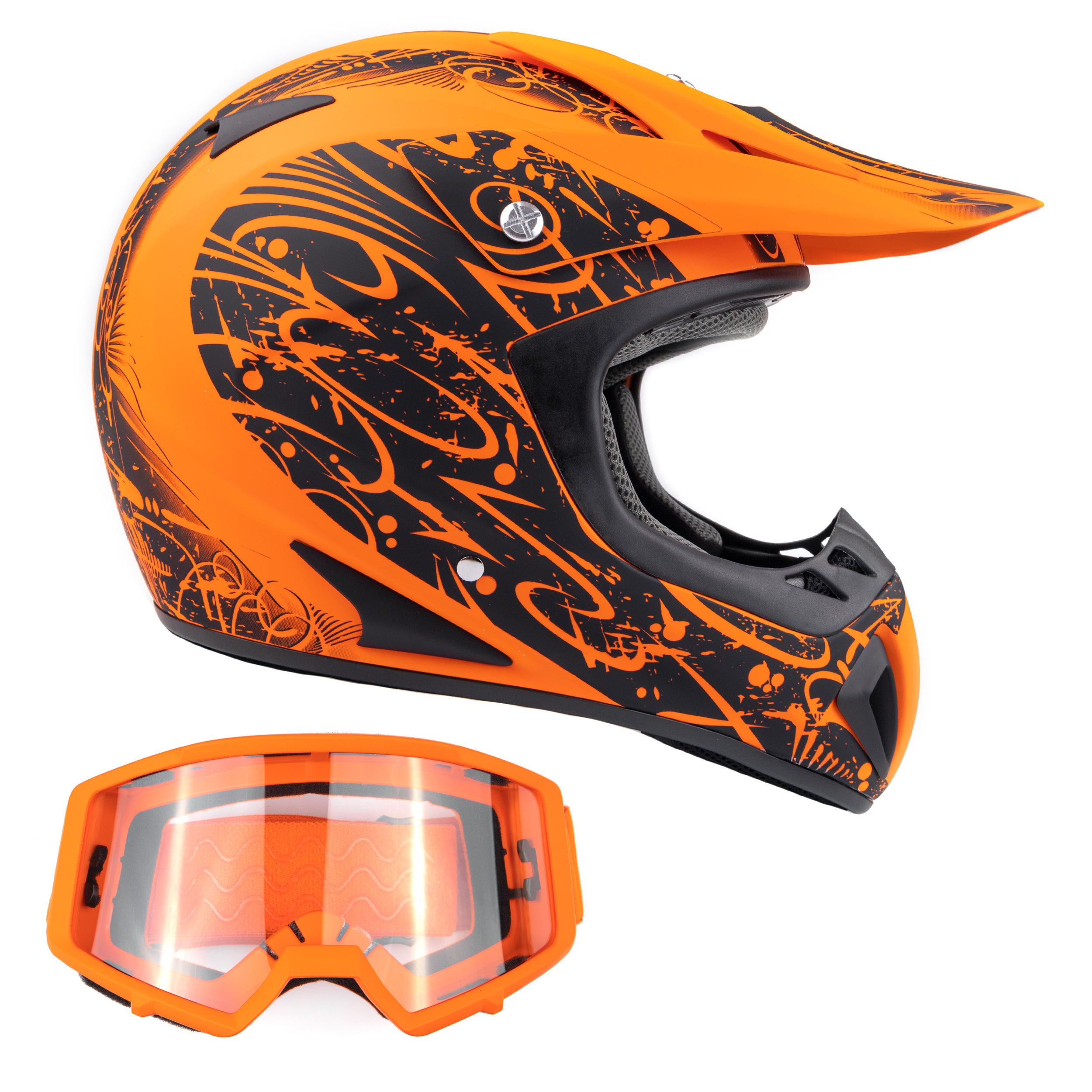 Adult TYPHOON OFFROAD ATV MOTOCROSS Helmet Orange with Orange Goggles XL