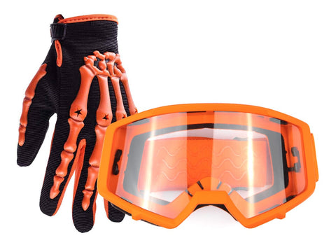 Youth Motocross Orange Gloves and Goggles