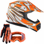 Orange Youth Combo - Orange Helmet Gloves and Goggles