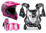 Pink Splatter Helmet, Gloves, Goggles and Adult Chest Protector