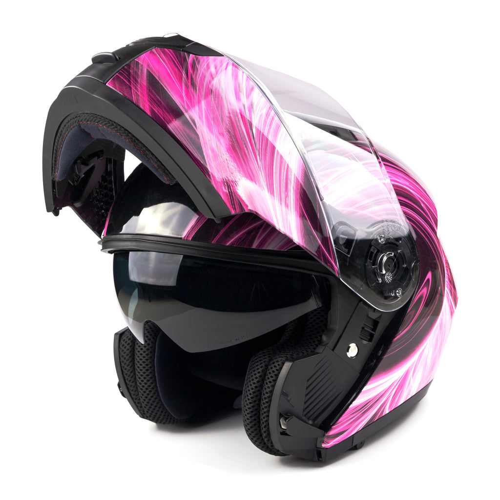 Pink Dual Visor Adult Modular Snowmobile Typhoon Helmet TH158 – Typhoon Helmets