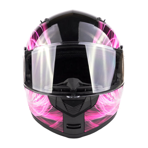 black and pink motorcycle helmet Pink Swirl Dual Visor Adult Modular Motorcycle Typhoon Helmet XL
