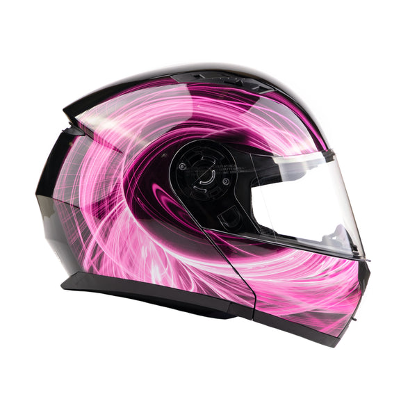 Pink Swirl Dual Visor Adult Modular Motorcycle Typhoon Helmet L